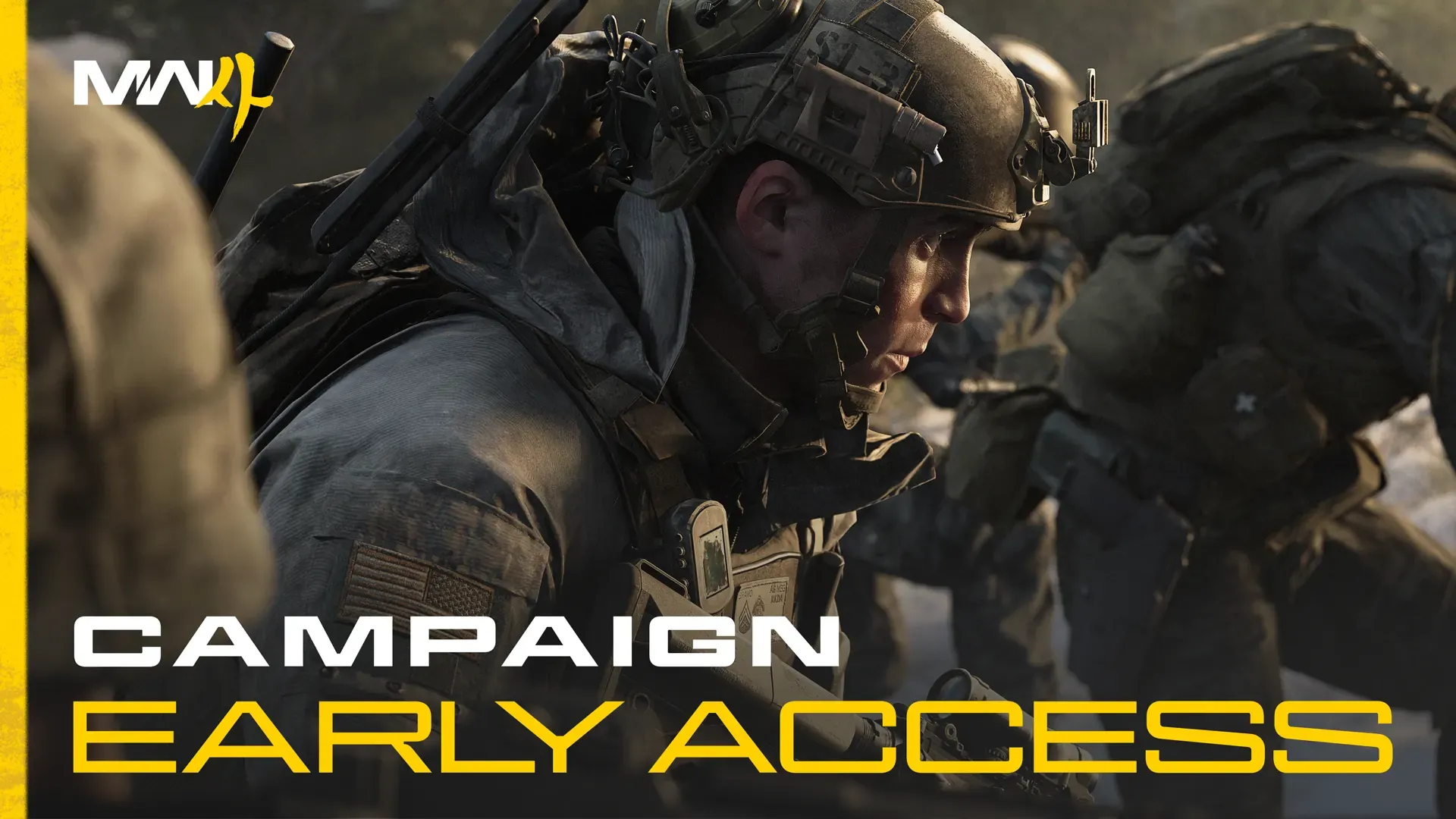Official Modern Warfare 4 Campaign Early Access key art, an operator in combat under harsh light